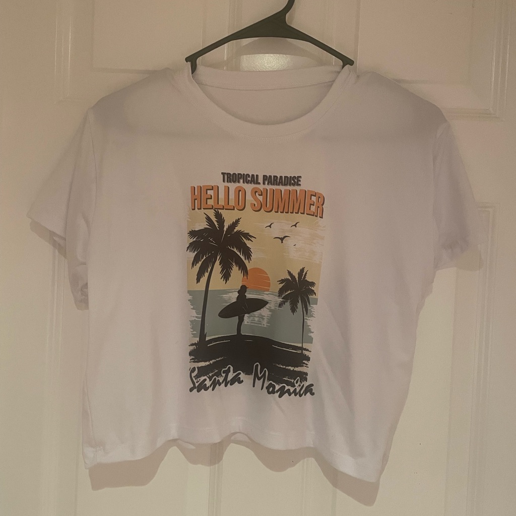 White Print Crop Top No Tag No Brand One Size
